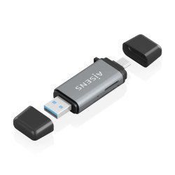AISENS ASCR-2AC11-GR Lector De Tarjetas SD, Micro SD, MMC, Rs-MMC, MMC Micro, USB-A y USB-C, Gris, MMC, MMCmicro, MicroSD