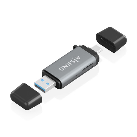AISENS ASCR-2AC11-GR Lector De Tarjetas SD, Micro SD, MMC, Rs-MMC, MMC Micro, USB-A y USB-C, Gris, MMC, MMCmicro, MicroSD