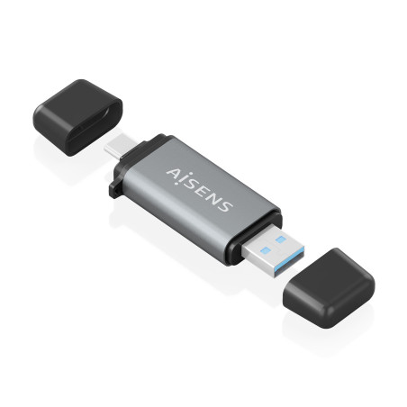 AISENS ASCR-2AC11-GR Lector De Tarjetas SD, Micro SD, MMC, Rs-MMC, MMC Micro, USB-A y USB-C, Gris, MMC, MMCmicro, MicroSD