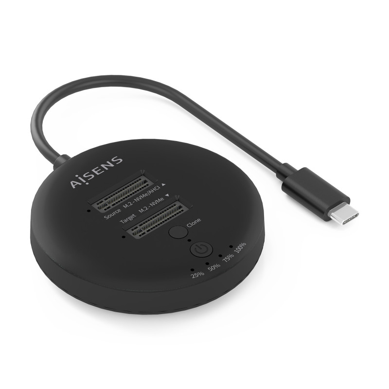 AISENS ASDS-2M2N05-BK Estacion De Docking De Doble Bahia NVME a USB 3.2 Gen2x2, Clone, Negro, SSD, M.2, M.2, USB 3.2 Gen 2 (3.1