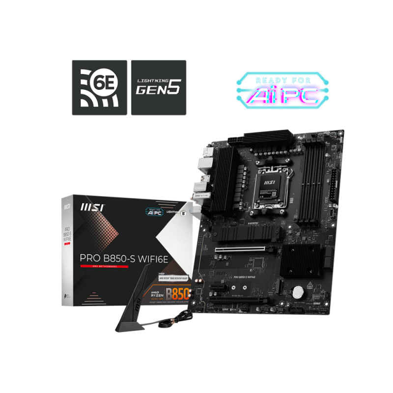 MSI PRO B850-S WIFI6E PRO B850-S WIFI6E, AMD, Zócalo AM5, AMD Ryzen 7000 Series, AMD Ryzen 8000 Series, AMD Ryzen 9000 Series,