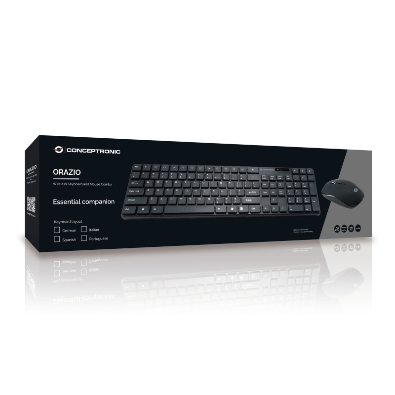Conceptronic ORAZIO01DE ORAZIO01DE, Completo (100%), Inalámbrico, RF inalámbrico, QWERTZ, Negro, Ratón incluido