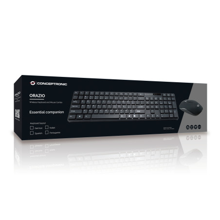 Conceptronic ORAZIO01DE ORAZIO01DE, Completo (100%), Inalámbrico, RF inalámbrico, QWERTZ, Negro, Ratón incluido