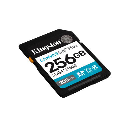 Kingston Technology SDG4/256GB Canvas Go! Plus 256GB SDXC Canvas Go Plus Gen4 200MB/s C10 UHS-I U3 V30, 256 GB, SDXC, Clase 10,