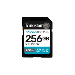 Kingston Technology SDG4/256GB Canvas Go! Plus 256GB SDXC Canvas Go Plus Gen4 200MB/s C10 UHS-I U3 V30, 256 GB, SDXC, Clase 10,