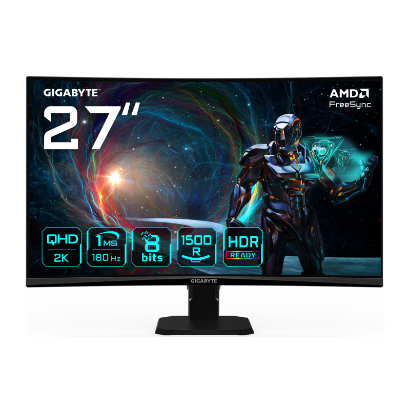 GIGABYTE GS27QCA EU GS27QCA 27" Monitor Curvo para Gaming QHD - 2560 x 1440, 180Hz, 1ms, 250 cd/m², FreeSync, HDR Ready, HDMI