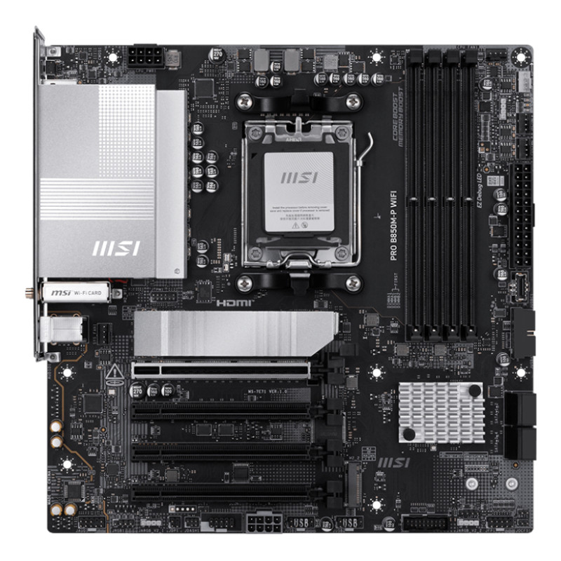 MSI PRO B850M-P WIFI PRO B850M-P WIFI, AMD, Zócalo AM5, AMD Ryzen 7000 Series, AMD Ryzen 8000 Series, AMD Ryzen 9000 Series,