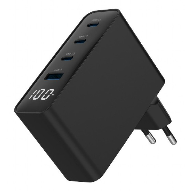 Gembird TA-UC-PDQC100LCD-01-BK TA-UC-PDQC100LCD-01-BK, Interior, Corriente alterna, 20 V, Negro