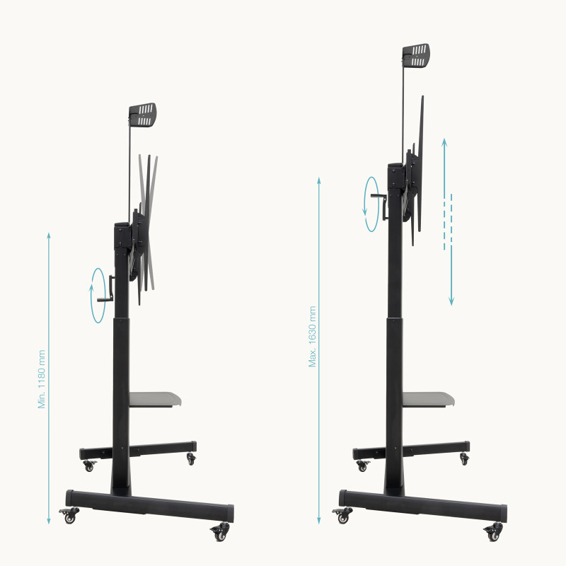TooQ FS20406HM-B “AQUILES” Soporte de Suelo con Ruedas con Regulación de Altura para Pantallas 60"-100", Negro, 2,54 m