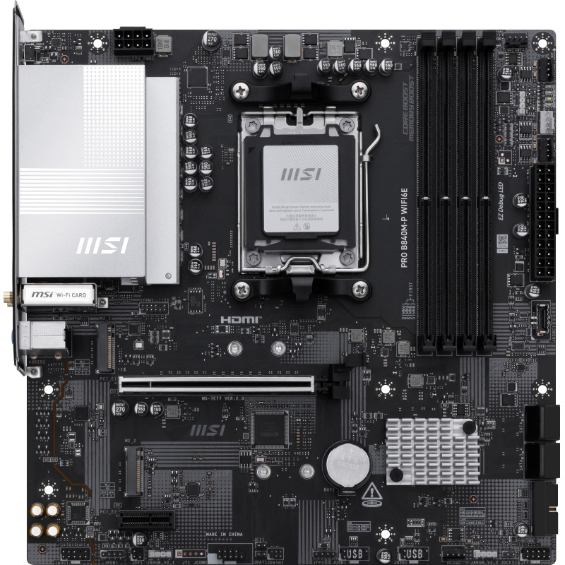 MSI PRO B840M-P WIFI6E PRO B840M-P WIFI6E, AMD, Zócalo AM5, AMD Ryzen 7000 Series, AMD Ryzen 8000 Series, AMD Ryzen 9000