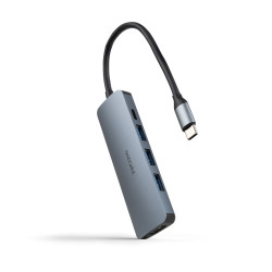Nanocable 10.16.4605 Hub USB-C 5 en 1, Conversor USB-C 3.1 a 3xUSB-A 3.0 + USB-C PD + HDMI, Aluminio, Gris, 18 cm, Alámbrico,