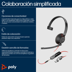 HP Poly 8X230A6 Auriculares Poly Blackwire 5210 monaural USB-C + conector de 3,5 mm + adaptador USB-C/A (paquete), Alámbrico, 2