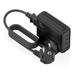 AISENS ASCH-140W4P056-BK Cargador Sobremesa GaN 140W, 3x USB-C PD3.1 QC4.0 QC5.0, 1x USB-A QC3.0, Negro, Interior, Corriente