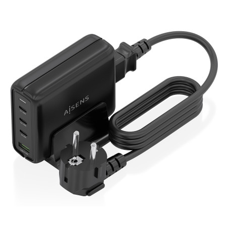 AISENS ASCH-140W4P056-BK Cargador Sobremesa GaN 140W, 3x USB-C PD3.1 QC4.0 QC5.0, 1x USB-A QC3.0, Negro, Interior, Corriente