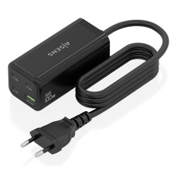 AISENS ASCH-100W4P054-BK Cargador Sobremesa GaN 100W, 3x USB-C PD3.0 QC4.0 QC5.0, 1x USB-A QC3.0, Negro, Interior, Corriente 2