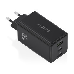 AISENS ASCH-100W3P052-BK Cargador GaN 100W, 2x USB-C PD3.0 QC4.0 QC5.0, 1x USB-A QC3.0, Negro, Interior, Corriente alterna, 20