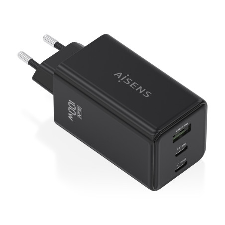 AISENS ASCH-100W3P052-BK Cargador GaN 100W, 2x USB-C PD3.0 QC4.0 QC5.0, 1x USB-A QC3.0, Negro, Interior, Corriente alterna, 20