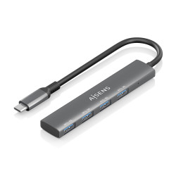 AISENS A109-0943 Hub USB 3.1 USB-C, USB-C/M-4x Tipo A/H, Gris, 15cm, Alámbrico, USB 3.2 Gen 1 (3.1 Gen 1) Type-C, Gris, 5
