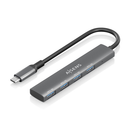 AISENS A109-0943 Hub USB 3.1 USB-C, USB-C/M-4x Tipo A/H, Gris, 15cm, Alámbrico, USB 3.2 Gen 1 (3.1 Gen 1) Type-C, Gris, 5