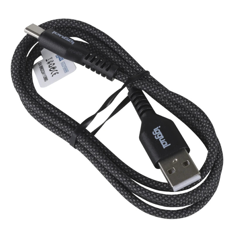 iggual IGG319888 Cable USB-A a tipo C 3A 100 cm trenzado, 1 m, USB A, USB C, Negro