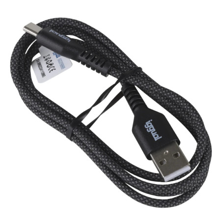 iggual IGG319888 Cable USB-A a tipo C 3A 100 cm trenzado, 1 m, USB A, USB C, Negro