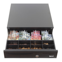 iggual IGG319307 Cajón portamonedas IRON-20 42cm 4+8 negro, Cajón de efectivo automático y manual, Plástico, Acero, Negro,
