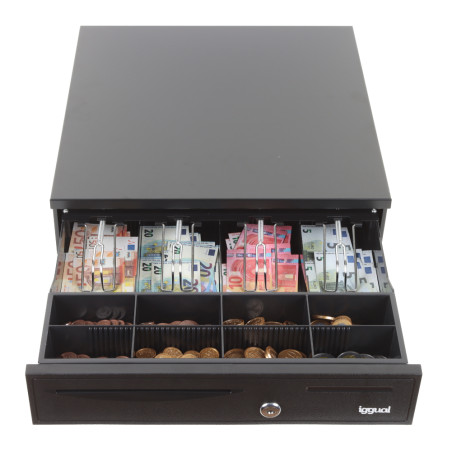 iggual IGG319307 Cajón portamonedas IRON-20 42cm 4+8 negro, Cajón de efectivo automático y manual, Plástico, Acero, Negro,