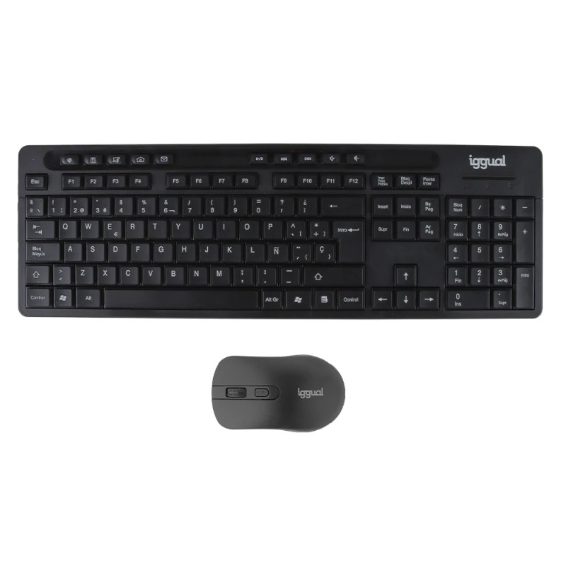 iggual IGG319277 Kit teclado ratón inalámbrico WMK-BUSINESS2, Completo (100%), Inalámbrico, RF inalámbrico, QWERTY, Negro,