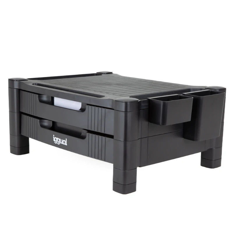 iggual IGG318850 EM2C Elevador monitor 2 cajones negro, Independiente, 30 kg, Ajustes de altura, Negro