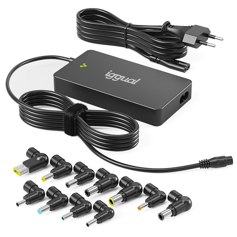 iggual IGG318065 Cargador Universal Slim CUA-S-11T-90W, Corriente alterna, 20 V, 2,4 m, Negro