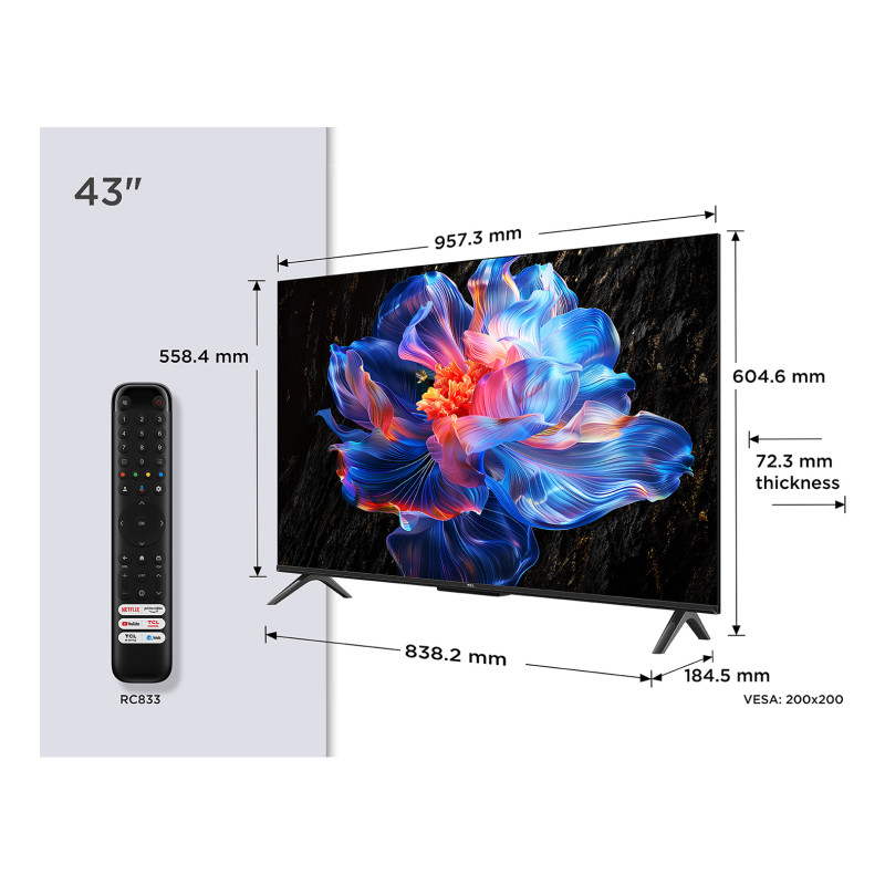TCL 43P6K P6K 43P6K, 109,2 cm (43"), 3840 x 2160 Pixeles, LED, Smart TV, Wifi, Metálico