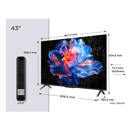 TCL 43P6K P6K 43P6K, 109,2 cm (43"), 3840 x 2160 Pixeles, LED, Smart TV, Wifi, Metálico