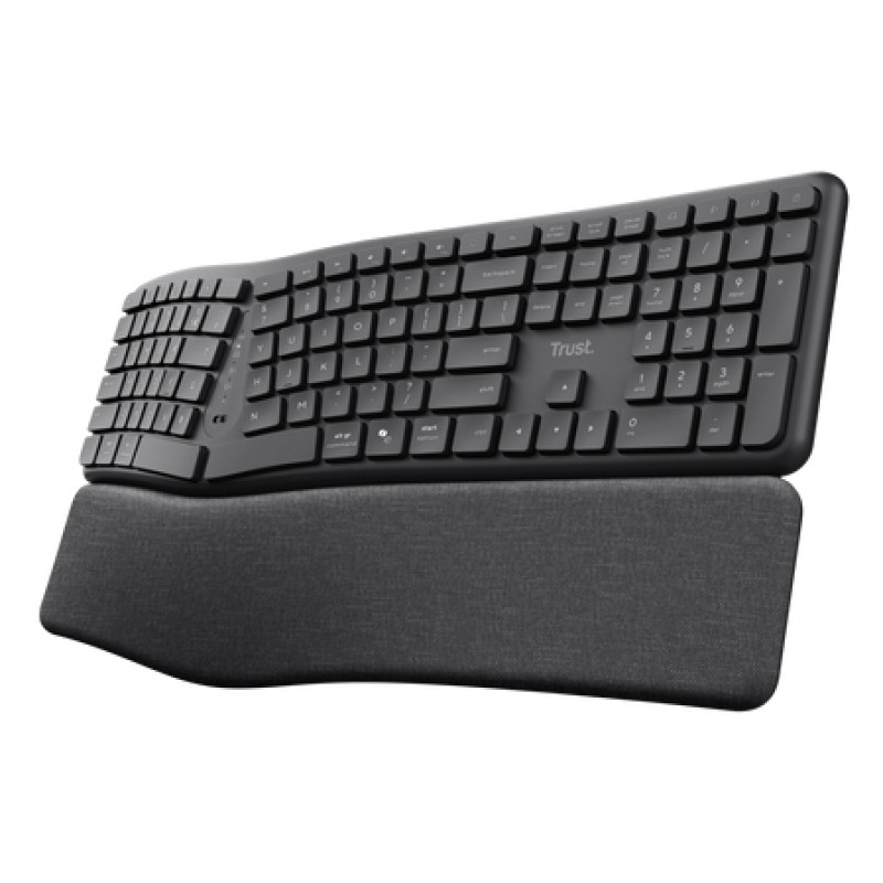 Trust 25704 Keyra Teclado inalámbrico multidispositivo ergonómico, Completo (100%), Inalámbrico, RF Wireless + Bluetooth,