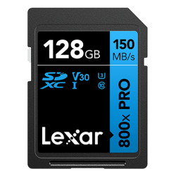 Lexar LSD0800P128G-BNNNG High-Performance 800xPRO, 128 GB, SDXC, Clase 10, UHS-I, 150 MB/s, 45 MB/s