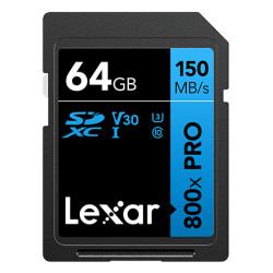 Lexar LSD0800P064G-BNNNG High-Performance 800xPRO, 64 GB, SDXC, Clase 10, UHS-I, 150 MB/s, Class 3 (U3)