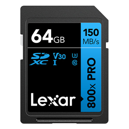 Lexar LSD0800P064G-BNNNG High-Performance 800xPRO, 64 GB, SDXC, Clase 10, UHS-I, 150 MB/s, Class 3 (U3)