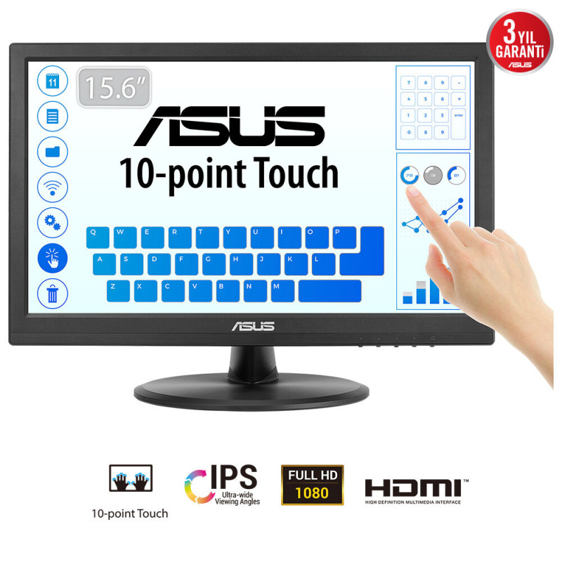 ASUS 90LM09V1-B01170 Touch VT169HE, 39,6 cm (15.6"), 1920 x 1080 Pixeles, Full HD, LED, 5 ms, Negro