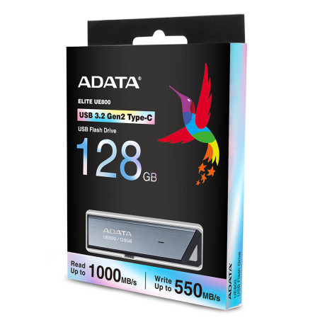 ADATA AELI-UE800-128G-CSG UE800, 128 GB, USB Tipo C, 3.2 Gen 2 (3.1 Gen 2), 1000 MB/s, Deslizar, Plata