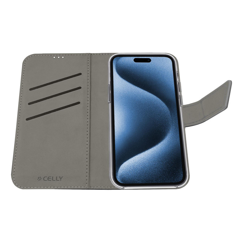 Celly WALLY1079 WALLY1079, Funda cartera, Apple, iPhone 16 Pro, 16 cm (6.3"), Negro