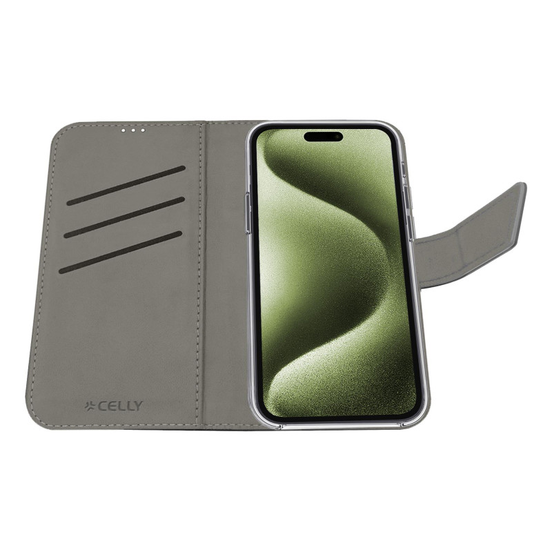 Celly WALLY1078 WALLY1078, Funda cartera, Apple, iPhone 16, 15,5 cm (6.1"), Negro