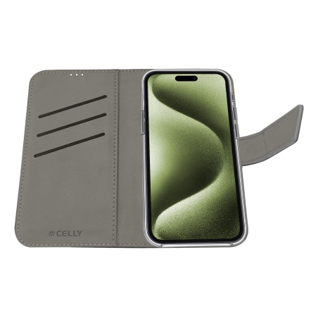 Celly WALLY1078 WALLY1078, Funda cartera, Apple, iPhone 16, 15,5 cm (6.1"), Negro