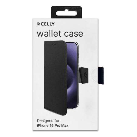 Celly WALLY1081 WALLY1081, Funda cartera, Apple, iPhone 16 Pro Max, 17,5 cm (6.9"), Negro