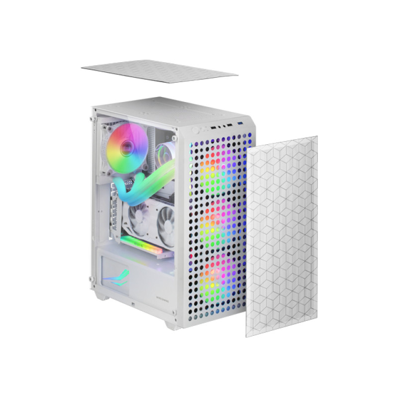 Mars Gaming MCMAGW MC-MAG, Caja Gaming ATX, Ventana Lateral Completa Cristal Templado, Doble Rejilla Magnética Antipolvo