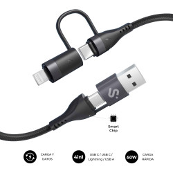 SUBBLIM SUBCAB-4IN101 CABLE TOP 4IN1 60W C-C-L-A 1m, 1 m, USB C, USB C, USB 2.0, 0,48 Gbit/s, Negro