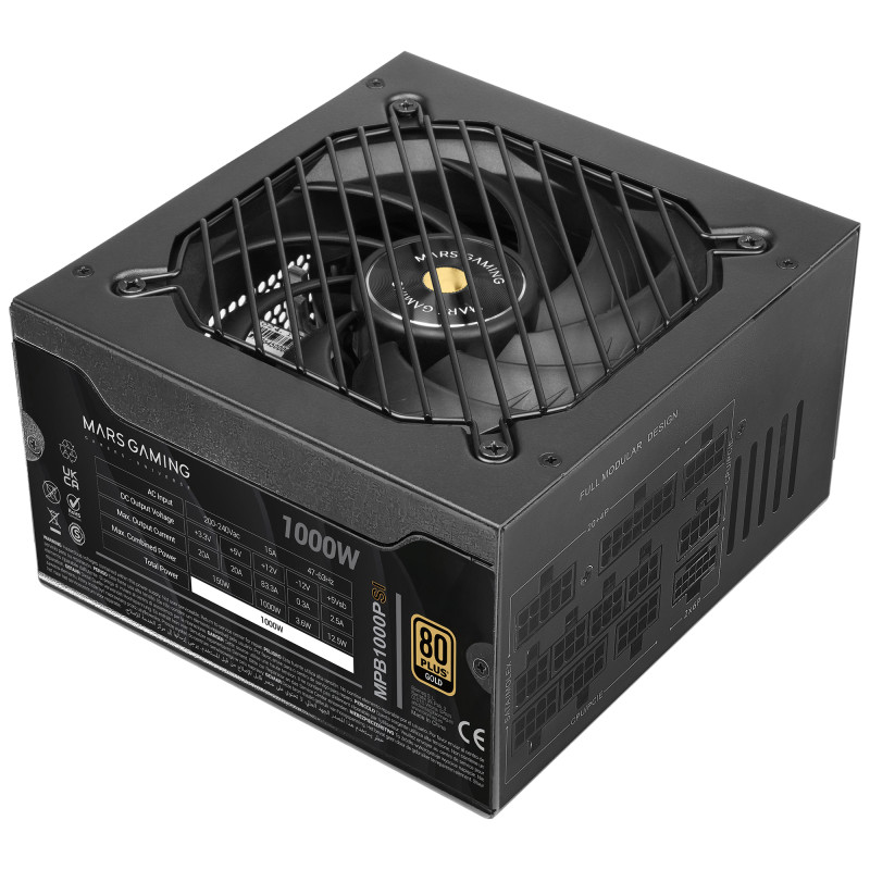 Mars Gaming MPB1000PSI MPB1000PSI, 1000 W, 220 - 240 V, 47 - 63 Hz, 15 A, Activo, 150 W