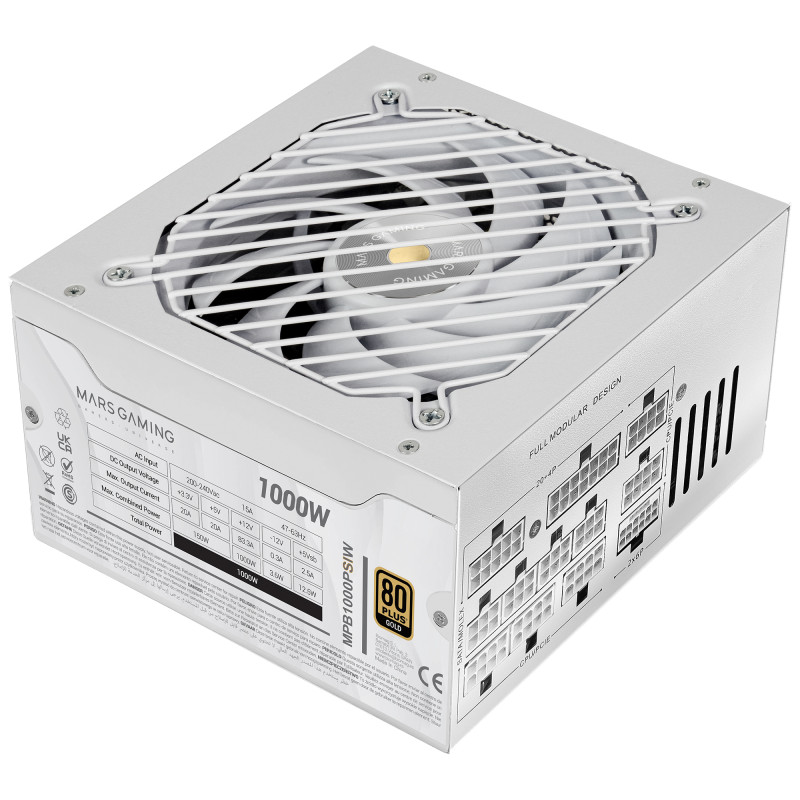 Mars Gaming MPB1000PSIW MPB1000PSIW, 1000 W, 220 - 240 V, 47 - 63 Hz, 15 A, Activo, 150 W