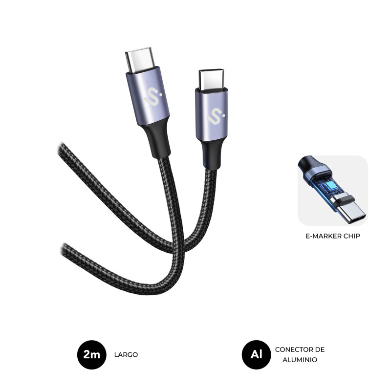 SUBBLIM SUBCAB-C10002 CABLE PLUS 100W C-C 2m BLACK, 2 m, USB C, USB C, USB 2.0, 0,48 Gbit/s, Negro