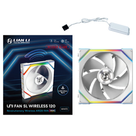 Lian Li 12RSL1W1W UNI FAN SL Wireless 120 Reverse Blade, Ventilador, 12 cm, Blanco
