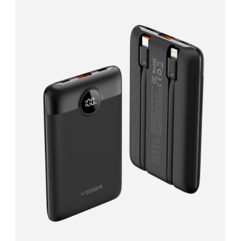 VEGER VG-W1170 VG-W1170, 10000 mAh, Polímero de litio, Power Delivery, 3,85 V, 22,5 W, Negro