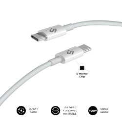 SUBBLIM SUBCAB-C10010 CABLE PLUS 100W C-C 1m WHITE, 1 m, USB C, USB C, USB 2.0, 0,48 Gbit/s, Blanco 2